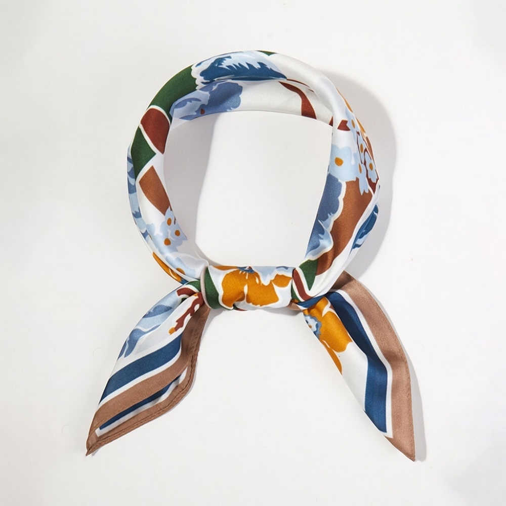 Floral Silk Satin Scarf - Taupe